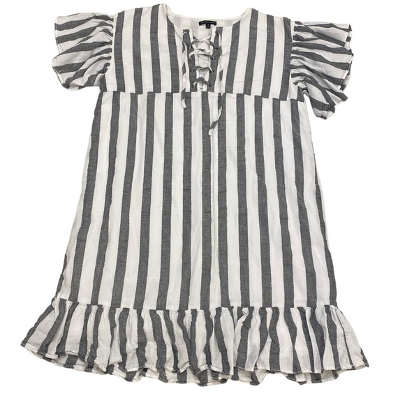 Who What Wear Dresses & Skirts - Who‎ What Wear Striped Ruffle Dress size Small Gray White Lace Up